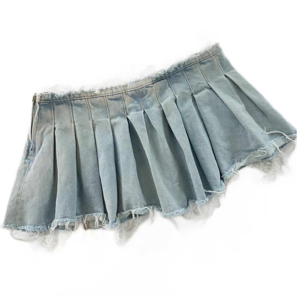Zara Skirt Womens Small Denim Micro Mini Pleated Y2K 90s Blue - Picture 5 of 6